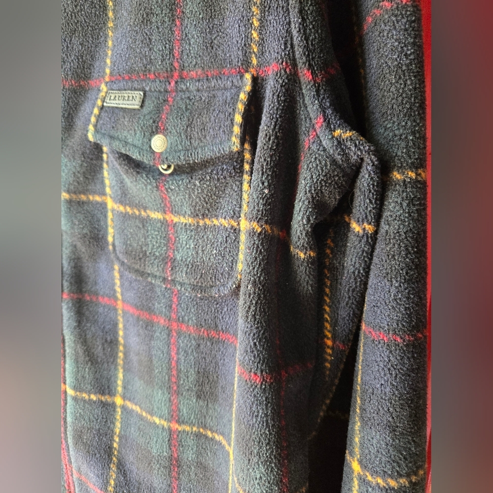 Lauren Ralph Lauren Vintage 90s Fleece Plaid Zip Green Yellow Red Front Jacket - Picture 7 of 8